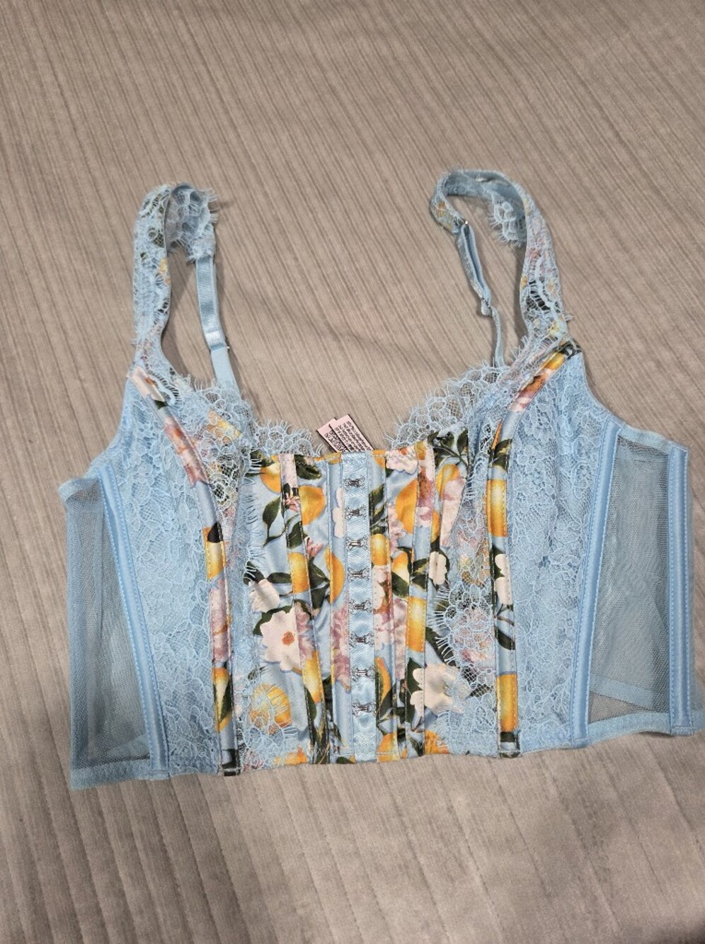 Victorias Secret Dream Angels Satin & lace Unlined Corset Bra Blue Lemons